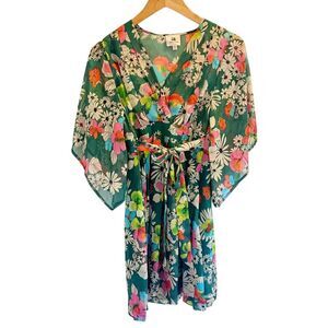 Cotton Candy LA Lined Dress Size Medium Colorful Boho Floral Lined‎ Bell Sleeves